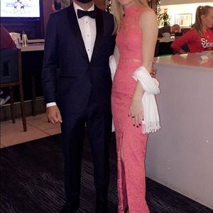 Bariano high neck embroidered lace maxi dress